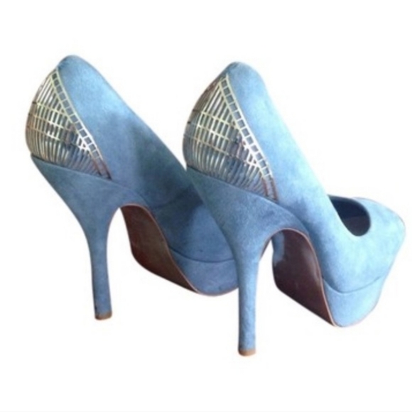 H by Halston Shoes - H by Halston Blue Suede Heels Sz 7